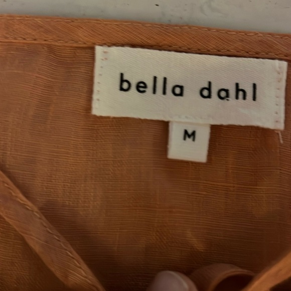 Bella Dahl Linen Cropped Neck Tie Long Sleeve Pullover Top Size Medium Beachy - Picture 4 of 9